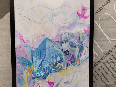 Abstract Painting With Geometric Hexagon Grid Soft Purple Blue Tones And Abstract Shapes 3d model