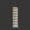 Tall Industrial Storage Tanks With Rusty Metal Ladders And Top Platform Structure