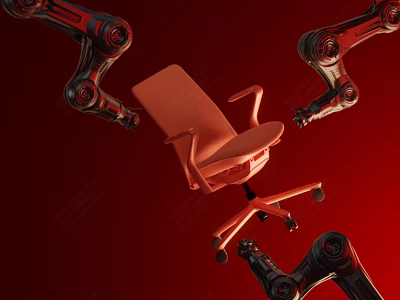 Modern Ergonomic Orange Office Chair With Robotic Arms On Red Background 3d model