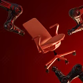 Modern Ergonomic Orange Office Chair With Robotic Arms On Red Background