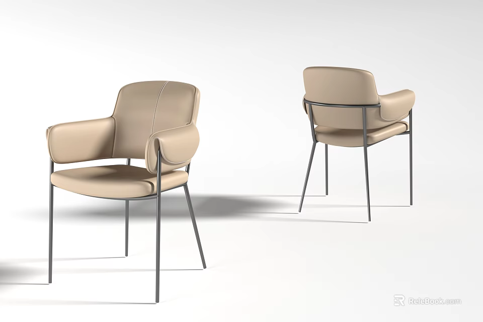 Modern Beige Upholstered Armchair Featuring Sleek Metal Legs And Comfortable Design 3d model 