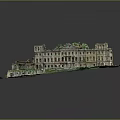 Detailed Ruined Building Model With Overgrown Green Vegetation And Courtyard