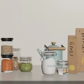 Kitchen Glass Jars Tea Pot and Pasta Bags with Ingredients Storage Containers