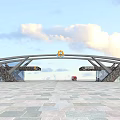 Modern Entrance Gate with Icmold Sign Geometric Design Glass Curtain Wall and Stone in Plaza