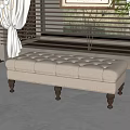Tufted Beige Ottoman Bench with Wooden Legs for Living Room Decor