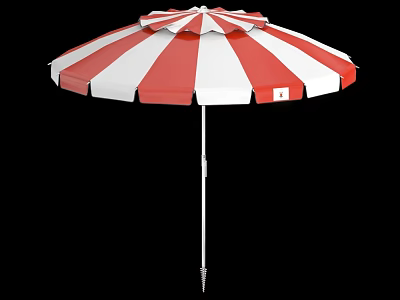 Red And White Striped Outdoor Umbrella With Metal Pole And Sun Protection Function 3d model