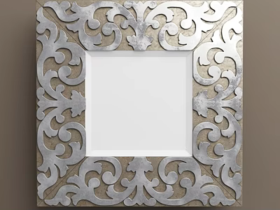 Elegant Square Mirror With Intricate Silver Scrollwork Ornate Frame Design 3d model