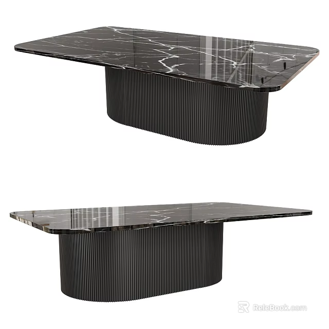 Modern Coffee Table With Black Marble Top And Ribbed Metal Base 3d model 