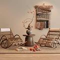 Rattan Lounge Chairs In Cozy Interior With Small Table Vase Woven Hanging Wooden Floor Rug