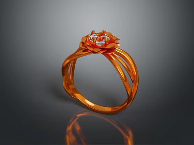 Gold Ring With Floral Design And Central Diamond For Fashion Accessory 3d model