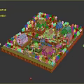 Cartoon Village Scene With Colorful Houses Green Trees Grass Paths And Small Pond