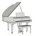 White Grand Piano With Matching Stool And Polished Wooden Interior