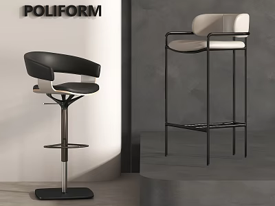 Modern Black and Beige Bar Stools With Sleek Metal Frame In Contemporary Interior Space 3d model