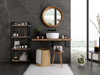 Nordic Wooden Bathroom Cabinet Combination 3d model