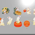 Cute Rabbit Themed Decorations With Mooncake Lantern Pine Tree And Flowers 3d model