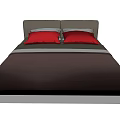 Double Bed Bedroom Interior With Gray Headboard Red Pillows And Dark Bedspread 3d model