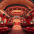 Chinese Style Banquet Hall With Red Decor Traditional Lanterns And Dragon Patterns