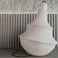 Textured Background Wall With Vertical Stripe Decoration And White Pendant Light Fixture
