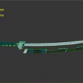 Blue And Black Decorative Katana With Sharp Blade Handle And Reflection On Black Background