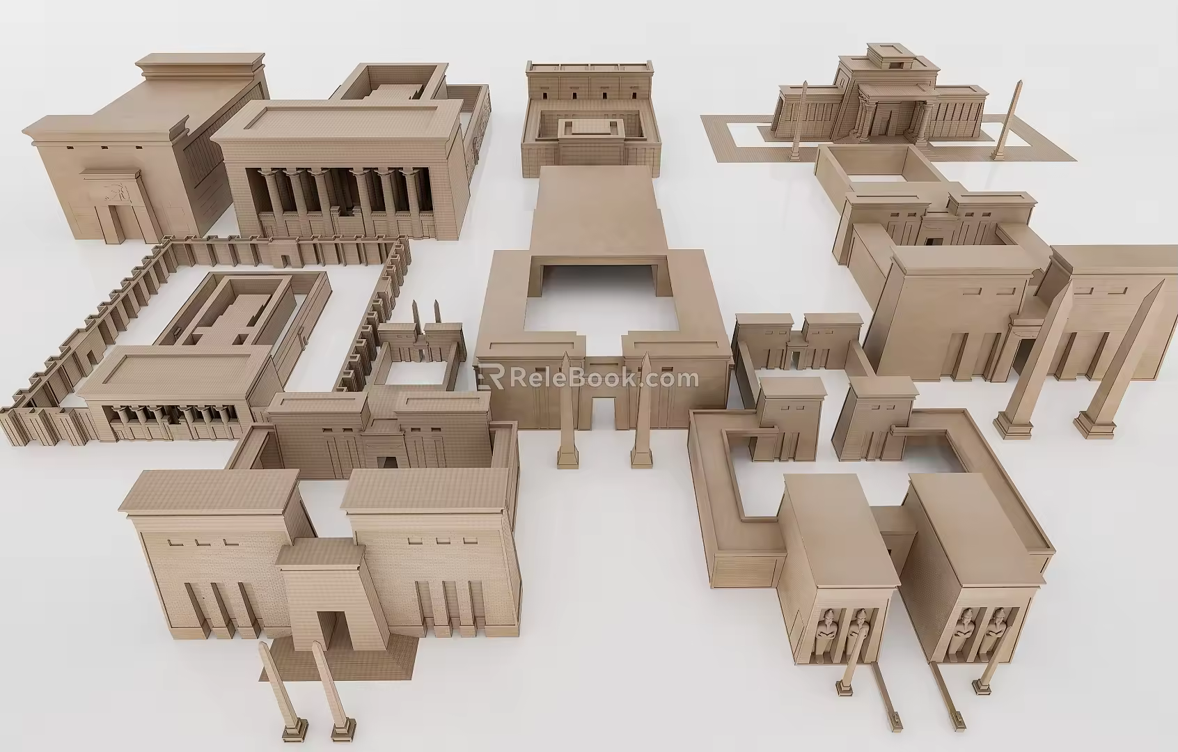 Modern Ancient Egyptian Pyramid Architecture Combination Ancient Egyptian Temple Sacrificial Architecture Combination Meaning Characteristic Style Architecture Combination 3d model