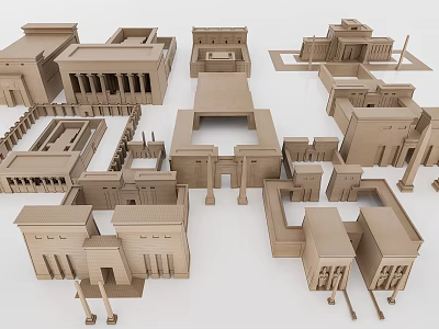 Ancient Egyptian Tower Architectural Model With Temple Structures And Columns Design 3d model