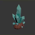 Red Stone Base Supporting Green Crystal Cluster with Small Crystals 3d model
