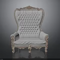 Elegant Classic Armchair With Ornate Carved Frame Quilted Backrest And White Upholstery