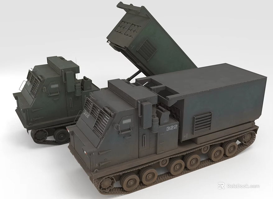 Green Military Tracked Weapon Vehicles With Open Cargo Compartments And Transport Function 3d model 
