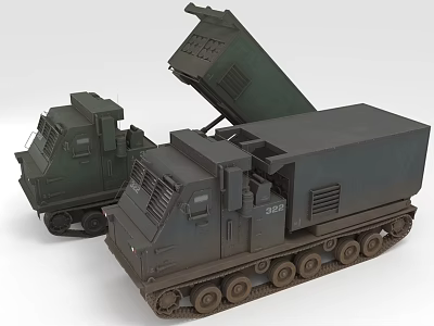 Green Military Tracked Weapon Vehicles With Open Cargo Compartments And Transport Function 3d model