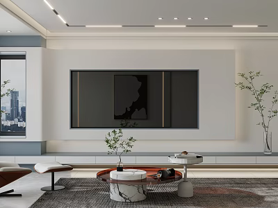 Modern Living Room Interior Design With Wall Artwork Ceiling Lights And Marble Coffee Table 3d model