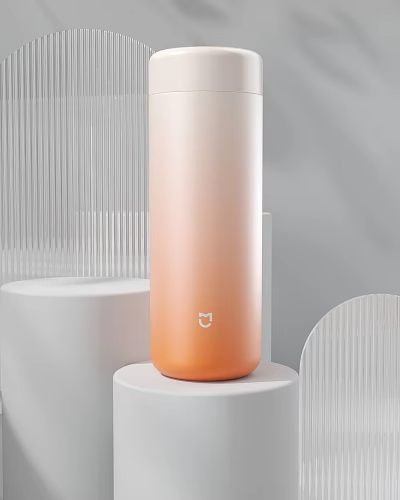 Stylish Gradient Cup With Minimal Design Cat Logo On White Base Striped Background 3d model