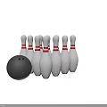 Bowling Sports Equipment Set With Black Ball And White Pins Featuring Red Stripes