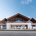 Modern Traditional Architectural Exterior Featuring Symmetrical Roof Glass Windows And Plaza Area