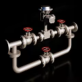 Industrial Pipeline System Featuring Control Valves And Metallic Pipes With Red Handles