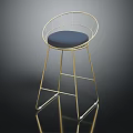 Modern Bar Stool With Golden Metal Frame Circular Backrest And Blue Cushion Reflective Base