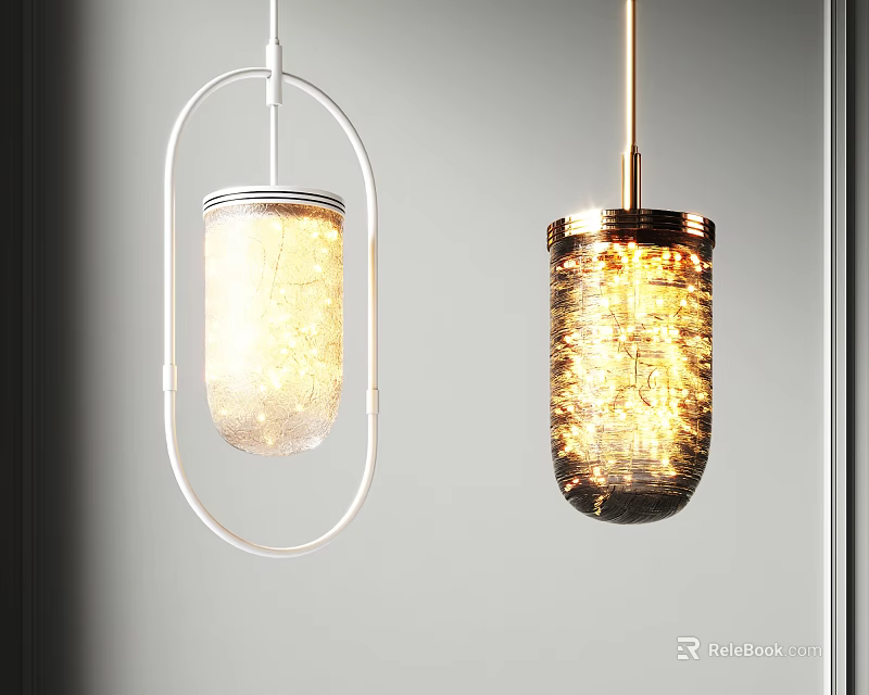 Modern Pendant Lights With White And Gold Frames Glass Shades And Filament Details 3d model 