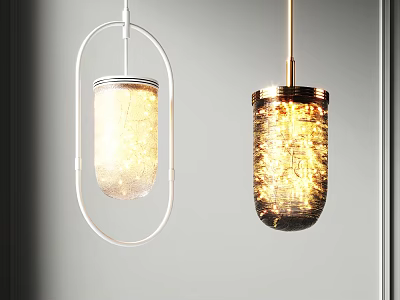 Modern Pendant Lights With White And Gold Frames Glass Shades And Filament Details 3d model