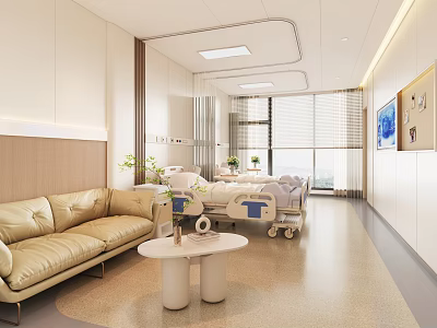 Modern Hospital Outpatient Clinic Comfortable Space With Beds And Sofas 3d model