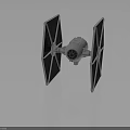Futuristic TIE Fighter Spacecraft Model With Detailed Wing Structure And Engine