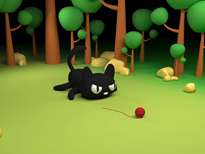 Cartoon Cat Tree Stone Black Cat Cartoon Cat Outdoor Cartoon Elements Simple Model 3d model