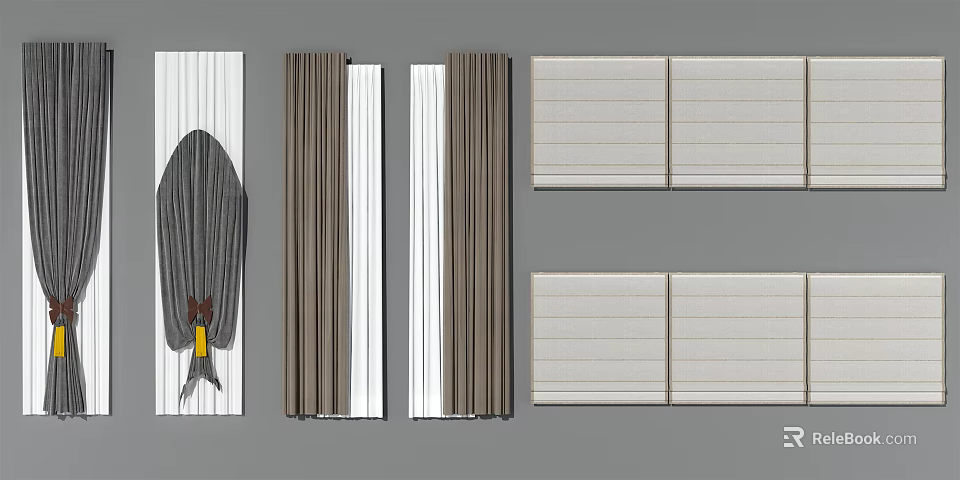 Curtain Design Options With Striped Patterns And Solid Color Fabrics 3d model