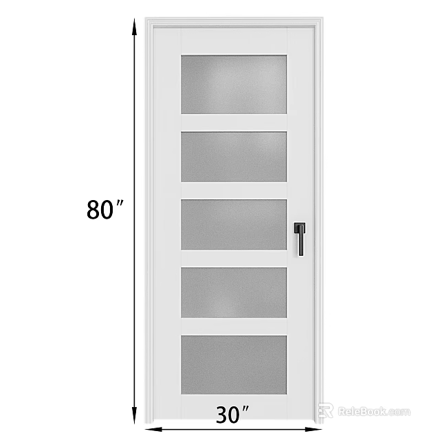 White Front Door With Glass Panels And 80 Inch Height Classic Design 3d model 