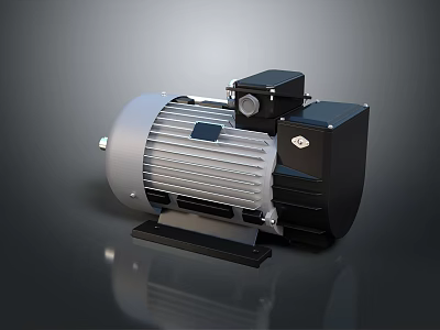 Electric Industrial Motor With Gray Casing And Black Components On Base 3d model