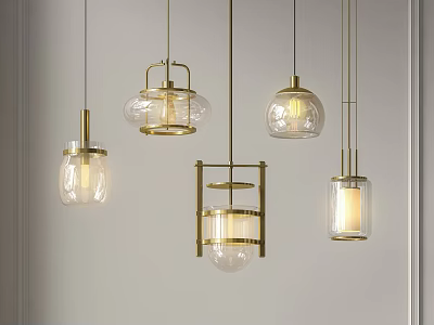 Modern Glass Pendant Lights With Brass Frames And Various Designs For Home Interior 3d model