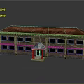 Vintage Brick Building Model Featuring Red Roof Multiple Floors And Decorative Entrance