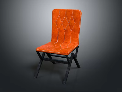 Modern Orange Leather Leisure Chair With Diamond Stitching And Black Wooden Legs 3d model