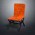 Modern Orange Leather Leisure Chair With Diamond Stitching And Black Wooden Legs