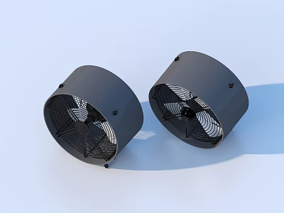Two Black Air Conditioning Fans With Round Mesh Cover And Modern Design 3d model