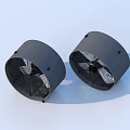 Two Black Air Conditioning Fans With Round Mesh Cover And Modern Design