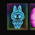 Three Colorful Rabbit Art Installations With Neon Glow Effect And Vibrant Borders